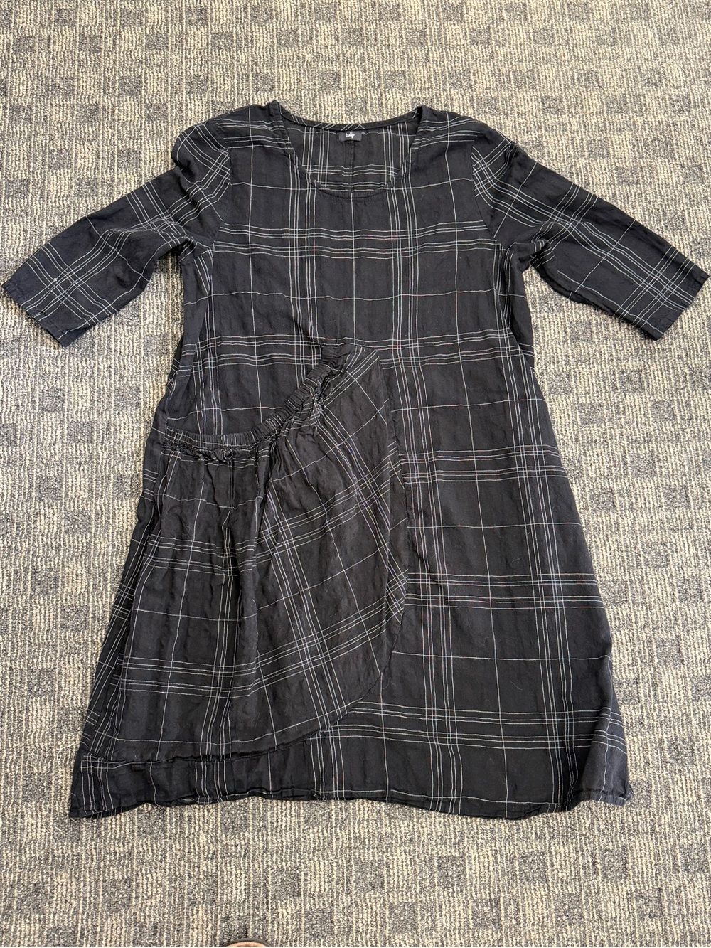Tulip Black Plaid Cotton Shift Dress Large Pocket Size Small - Picture 2 of 9